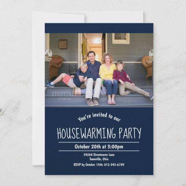 Foto Dark Blue Housewarming Einladung (Vorderseite)