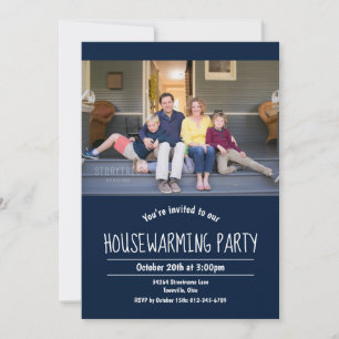 Foto Dark Blue Housewarming Einladung