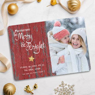 Foto Days be Merry Bright Rustic Red Wood Star Feiertagskarte