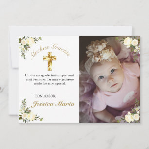 Foto De Bautismo De Cruz De Oro Floral Gracias Dankeskarte