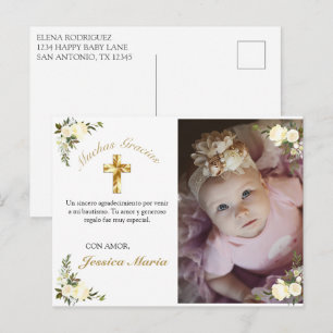Foto De Bautismo De Cruz De Oro Floral Gracias Postkarte