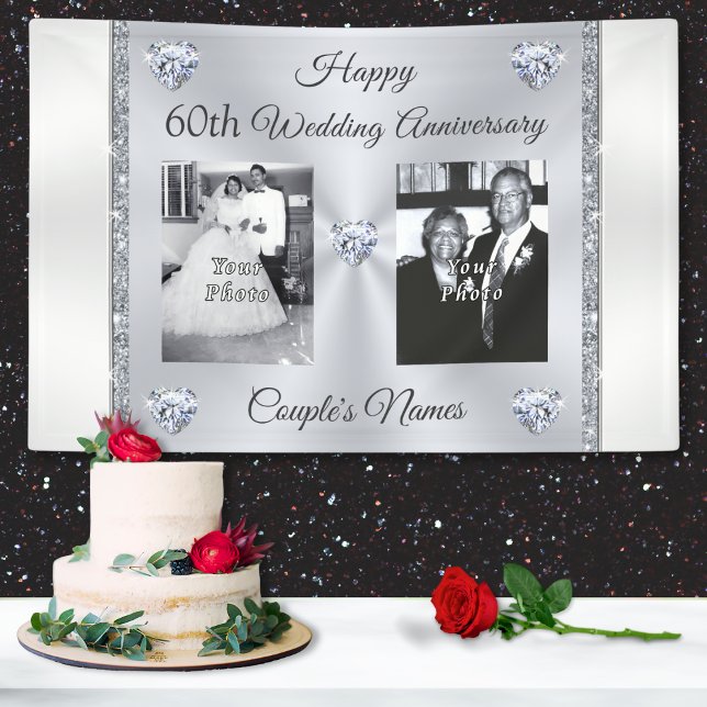 FOTO, Dekorationen zum 60. Hochzeitstag Banner (60th anniversary banners. Photo anniversary banners. Diamond wedding anniversary party ideas. Photos)