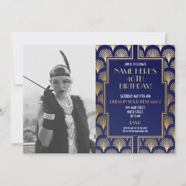 Foto der 20er Jahre Art Deco Geburtstag Gatsby Par Einladung (Vorderseite)