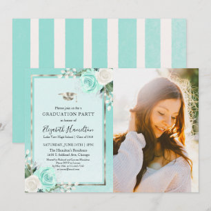 Foto der aquamarin- & Foil-Silber-Blumenstuhlgrupp Einladung