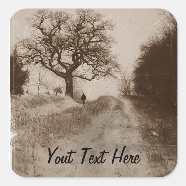 Foto der atmosphärischen Winterschneeszene Quadratischer Aufkleber (Vorderseite)