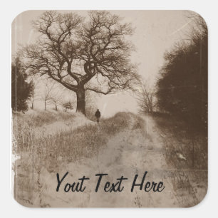 Foto der atmosphärischen Winterschneeszene Quadratischer Aufkleber