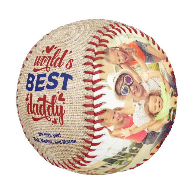 Foto der Besten Daddy Red Blue Burlap-2-Familie Baseball (Schrägansicht)