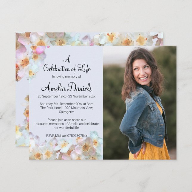 Foto der blauen Wildblume - Lebensfeier Einladung (Vorne/Hinten)