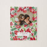 Foto der Blume Puzzle<br><div class="desc">Weihnachts Aquarell Blume Rahmen Fotokarte. Personalisieren und an Ihre Freunde und Familie schicken</div>
