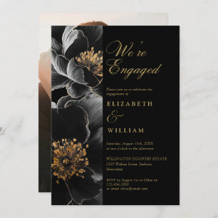 Foto der blumengeschmückten Black and Gold Party Einladung