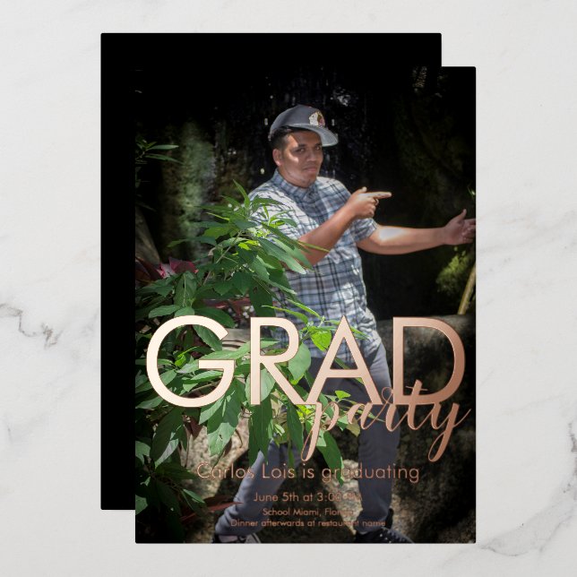 Foto der Elegant Graduation Party Folieneinladung (Vorderseite/Rückseite)