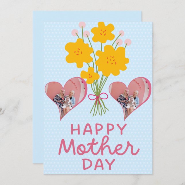 Foto der ersten Mütter Herz Junge Mutter Rosa Brau Dankeskarte (Vorne/Hinten)