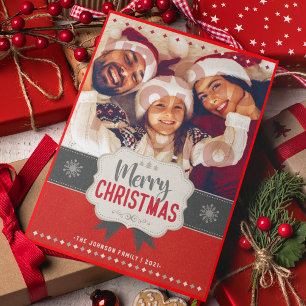 Foto der Familie Frohe Weihnachten Rote Vintage Ka