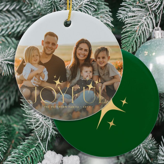 Foto der Familie Moderne Weihnachtsgoldtypografie Keramik Ornament (Von Creator hochgeladen)