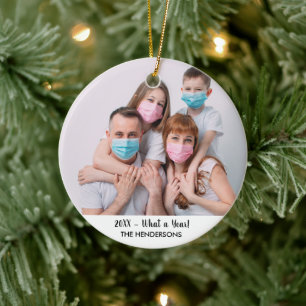 Foto der Familie Was für ein Jahr Weihnachtsbaum 2 Keramik Ornament