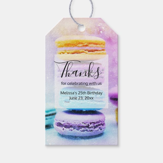 Foto der farbenfrohen, köstlichen Macarons Vielen  Geschenkanhänger (Vorderseite)