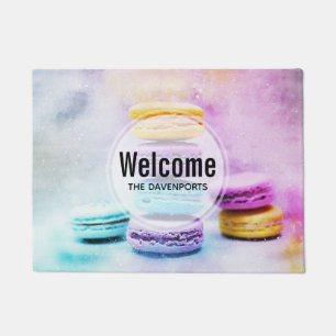 Foto der farbenfrohen, köstlichen Macarons willkom Fußmatte
