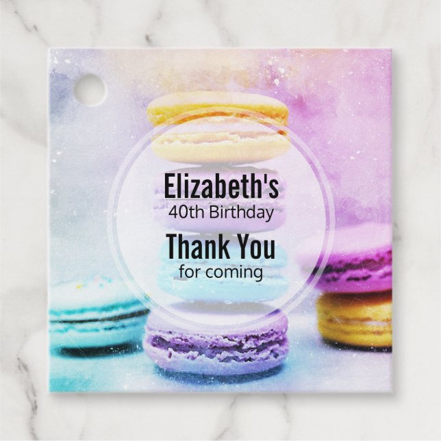 Foto der farbenfrohen, köstlichen Macarons zum Geb Geschenkanhänger (Vorderseite)