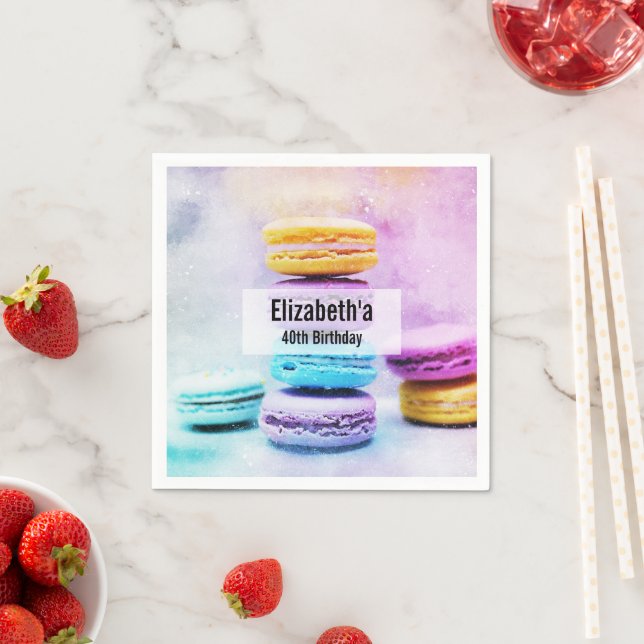 Foto der farbenfrohen, köstlichen Macarons zum Geb Serviette (Beispiel)
