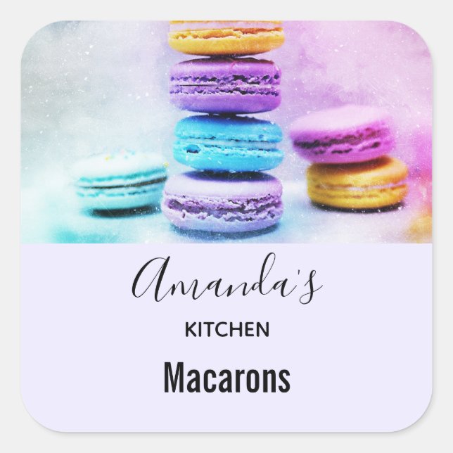 Foto der farbenfrohen Macarons Küche Quadratischer Aufkleber (Vorderseite)