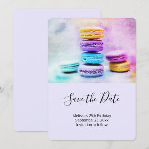 Foto der farbenfrohen Macarons Save The Date