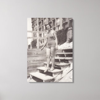 Foto der Frau am Strand in Cannes in den 30er Jahr Leinwanddruck