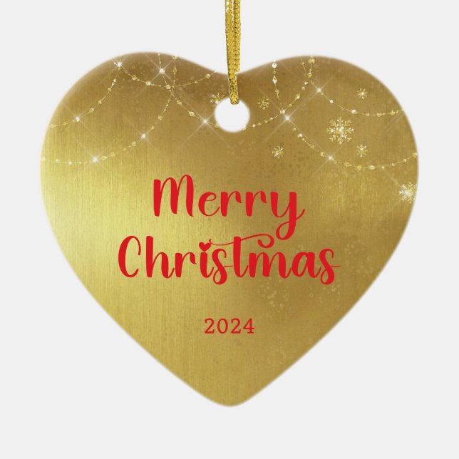 Foto der goldenen und roten Weihnachtsfamilie Keramik Ornament (Vorne)