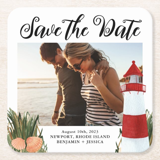 Foto der Hochzeit in Urlaubsort Save the Date Rechteckiger Pappuntersetzer (Vorderseite)