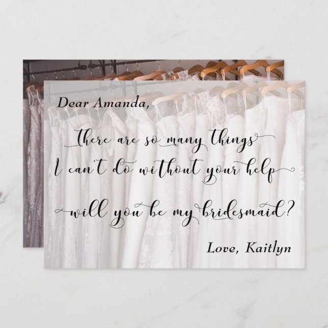 Foto der Hochzeitsgurte, bist du meine Brautjungfr Einladung (Vorne/Hinten)