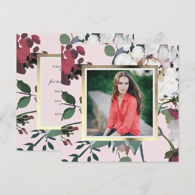 Foto der hübschen Blush-Blues-Graduation Einladung (Vorne/Hinten)