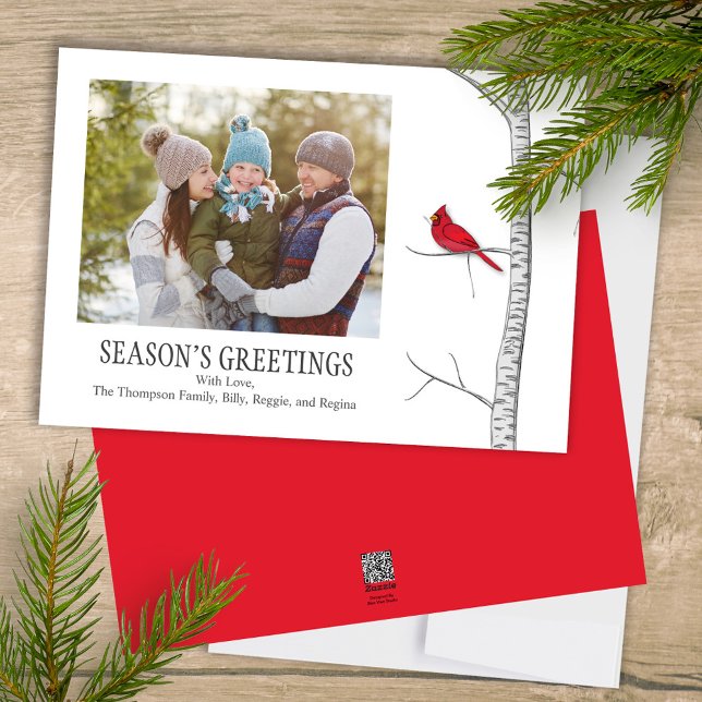 Foto der Jahreszeit Roter Kardinal Weihnachten (Simple winter botanical red cardinal photo card with a minimalist design.)