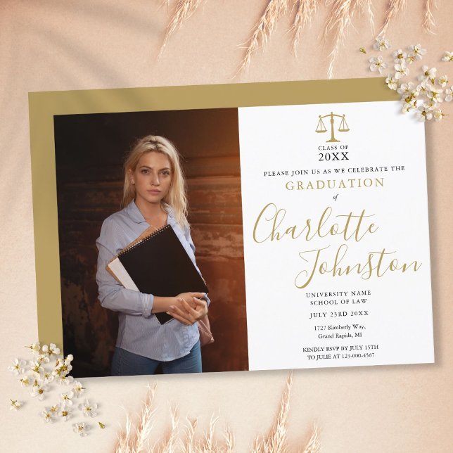 Foto der Law School Gold Script Graduation Party Einladung (Von Creator hochgeladen)