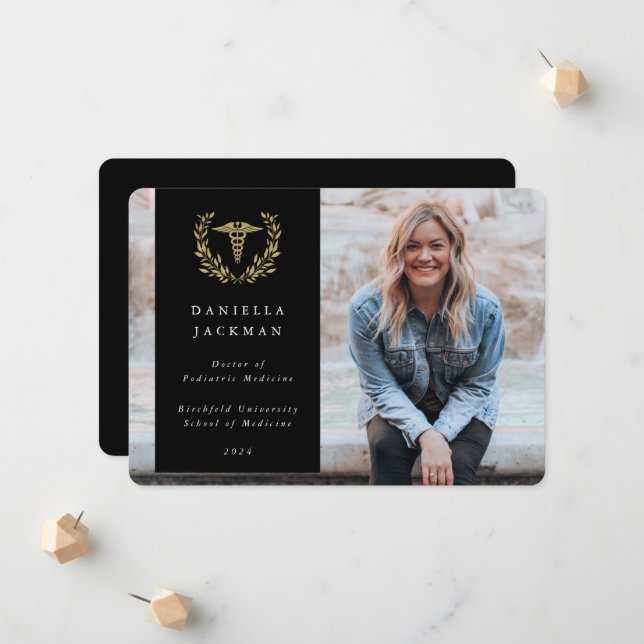 Foto der Medizin-Schule in Black/Gold Caduceus Ankündigung (Vorderseite/Rückseite Beispiel)