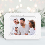 Foto der Minimalistischen Jahreszeit Feiertagskarte<br><div class="desc">Einfache Weihnachten | Holiday Fotokarte zeigt Ihr Foto in Form eines Tickets mit einem Wintergarten-Muster auf der Rückseite. Klicken Sie auf die SCHALTFLÄCHE BLAUE DESIGN TOOL,  um eine erweiterte Anpassung dieses Designs zu erhalten.</div>