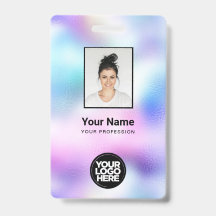 Foto der Mitarbeiter, Bar-Code, Logo, Name