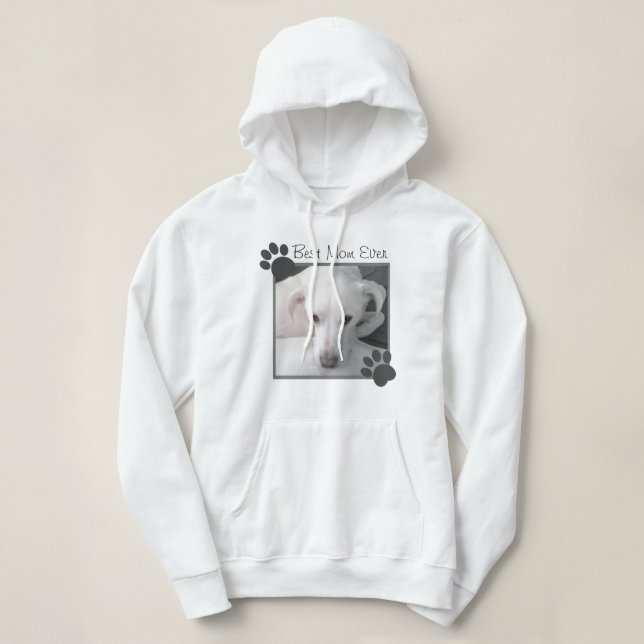 Foto der Niedlichen Weißen Dog Paws Beste Mama Hoodie (Design vorne)