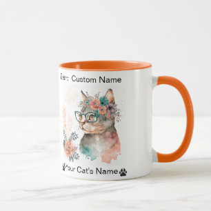 Foto der personalisierten Katze und Name Blumengla Tasse