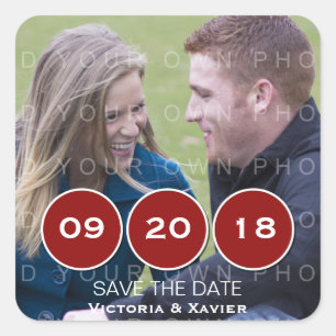 Foto der roten Neuen Kreise Save the Date Aufklebe Quadratischer Aufkleber