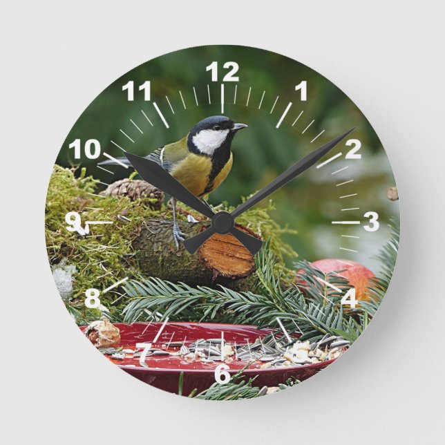 Foto der roten Vogelzucht Runde Wanduhr (Vorderseite)