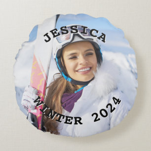 Foto der Schwarzweißtextanzeige Rundes Kissen