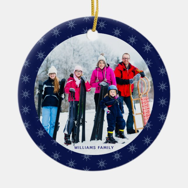 Foto der Snowflake-Familie Name Großuhr Keramik Ornament (Vorne)