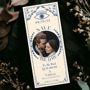 Foto der Vintagen blauen Tarot-Karte Save the Date Einladung