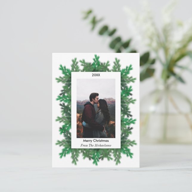 Foto der Weihnachtsbaumzweige Feiertagspostkarte (Stehend Vorderseite)