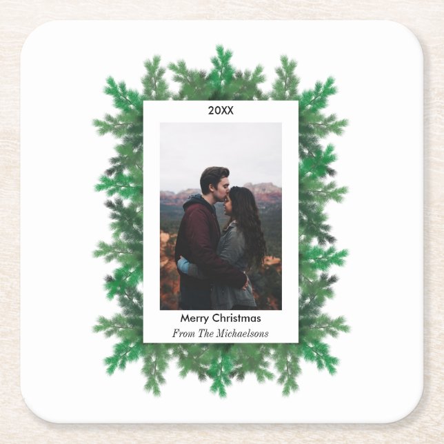 Foto der Weihnachtsbaumzweige Rechteckiger Pappuntersetzer (Vorderseite)