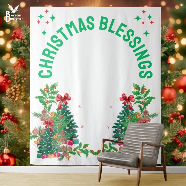 Foto der Weihnachtsfamilie - Hintergrund Wandteppich (CHRISTMAS BLESSINGS tapestry backdrop for festive family reunion photoshoots. Ideal Christmas decor.)