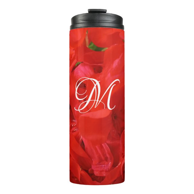 Foto der wunderschönen hellen Roten Geranium-Blüte Thermosbecher (Vorderseite)