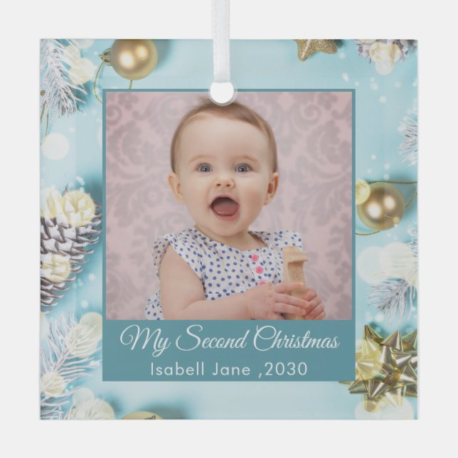 Foto der zweiten Weihnachtsfamilie - Blau Ornament Aus Glas (Vorderseite)