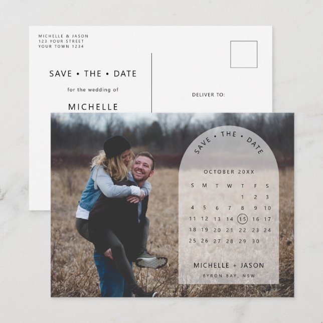 Foto des Bogenkalenders Save the Date Aufforderung Postkarte (Vorne/Hinten)
