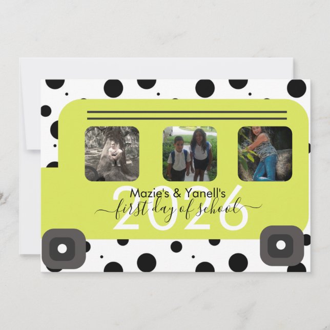 Foto des ersten Tages des Schulbusfensters Einladung (Vorderseite)