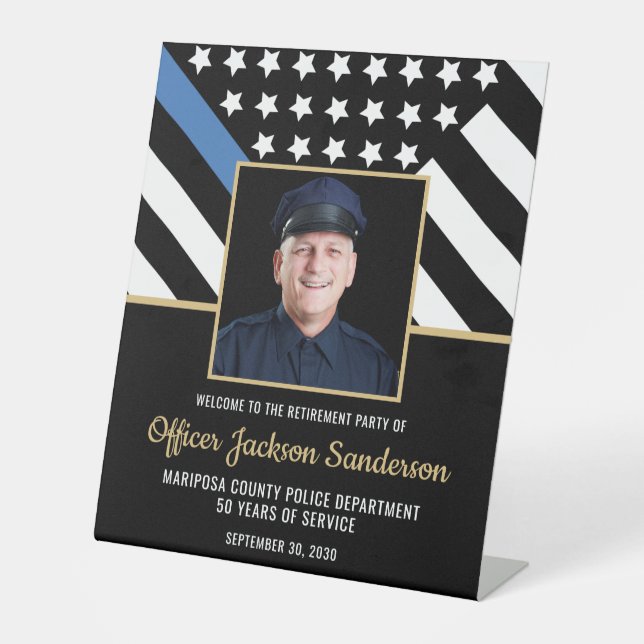 Foto des Flaggenfotos der Blue Line von Police Ret Sockelschild (Vorderseite)